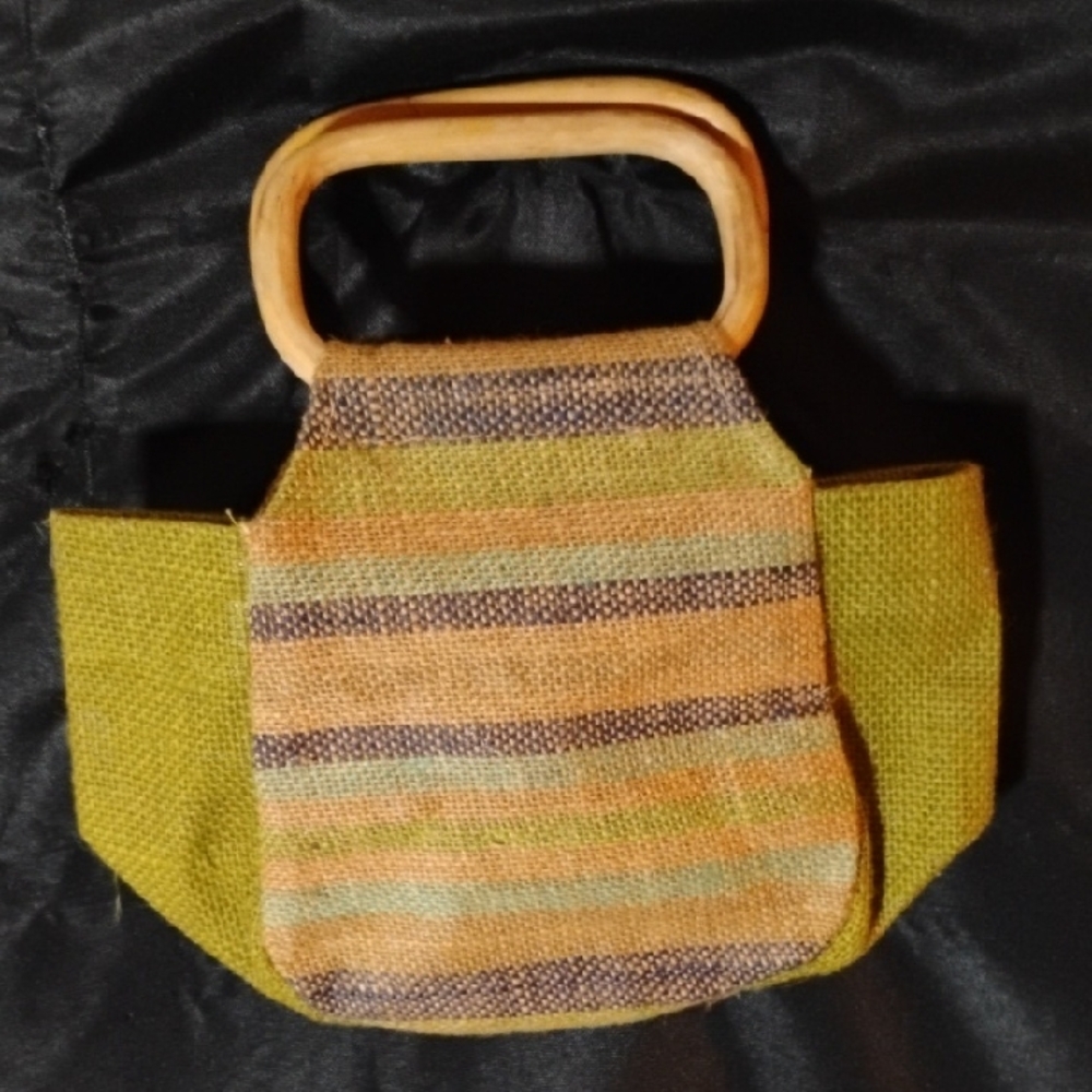 Vtg. Striped Handbag with Bamboo Handle #B